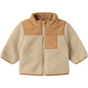 Name It Oxford Tan Mosie Teddy Jacket Tech Layer Cozy Comfort