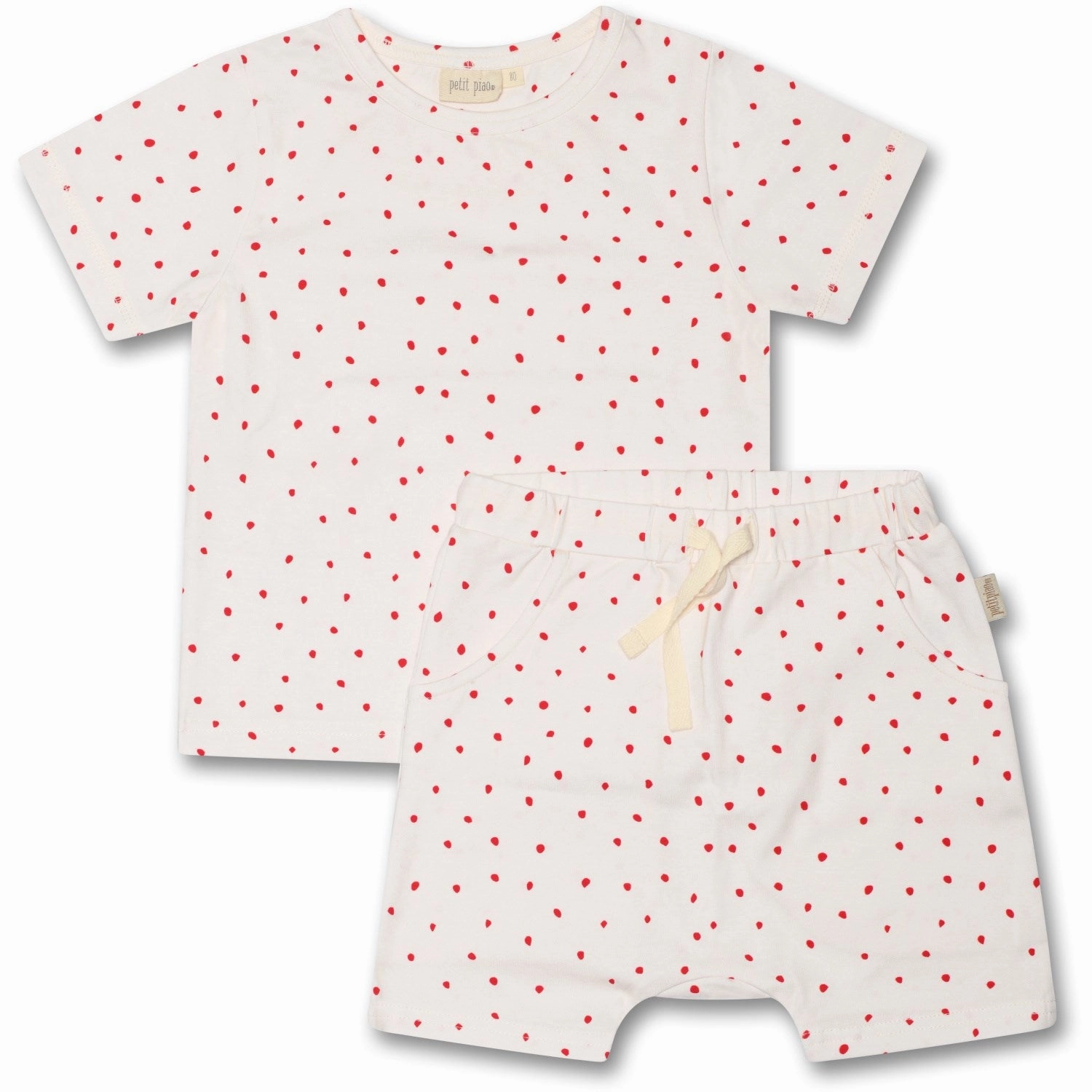 Petit Piao Bright Red Shorts Set Printed Wrinkle Free Fabric Airy Design