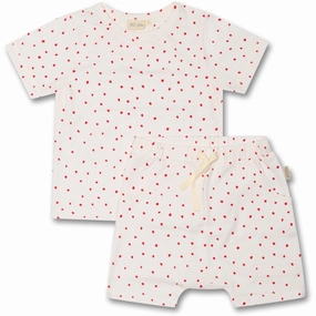 Petit Piao Bright Red Shorts Set Printed Wrinkle Free Fabric Airy Design
