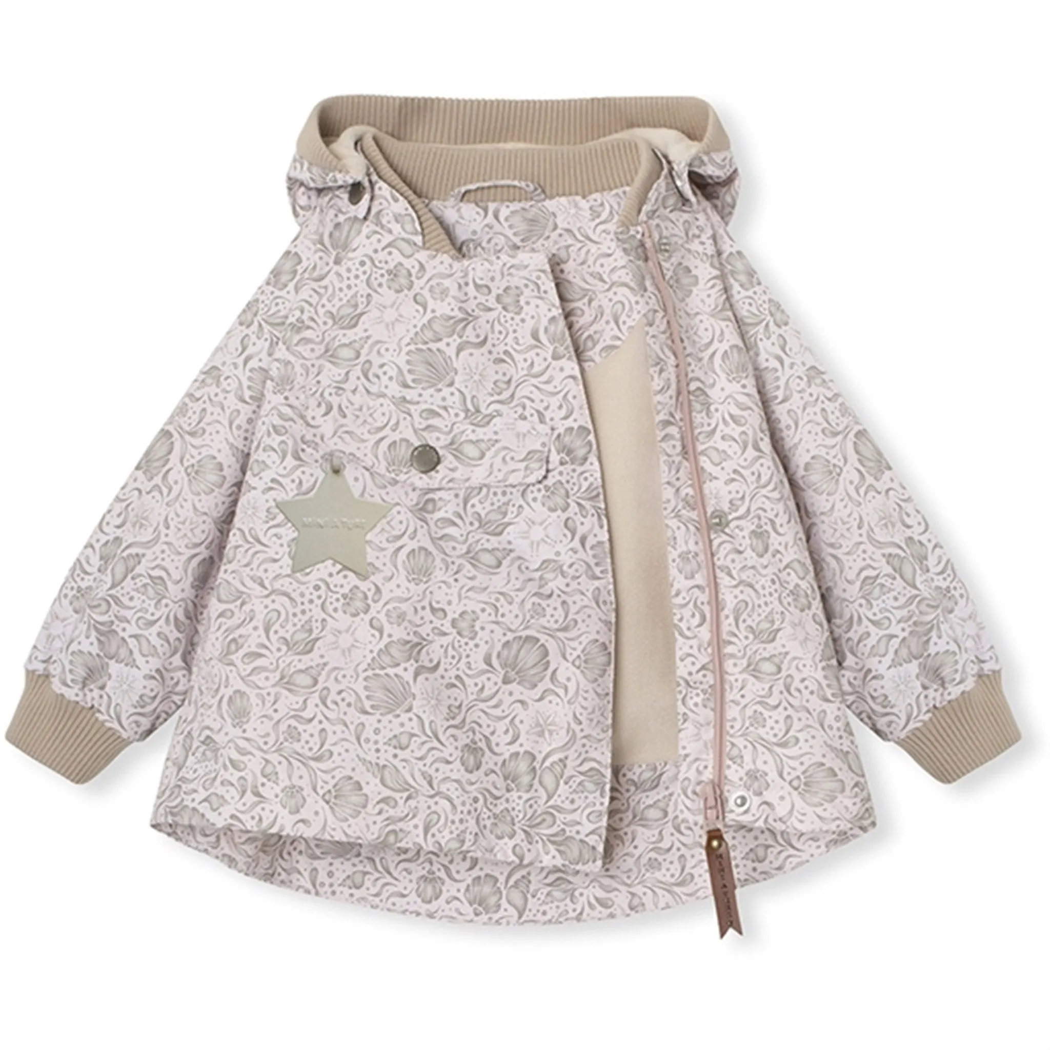 MINI A TURE WAI Spring Jacket w/Fleece Lining Printed Print Fossilized Shells Impact Absorbing Padding Inventory
