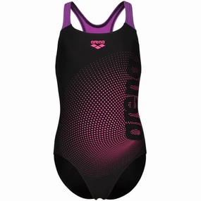 Quick Drying Lining Floral-Motif Arena Black-Violet Dim Light Swimsuit Swim Pro Back L